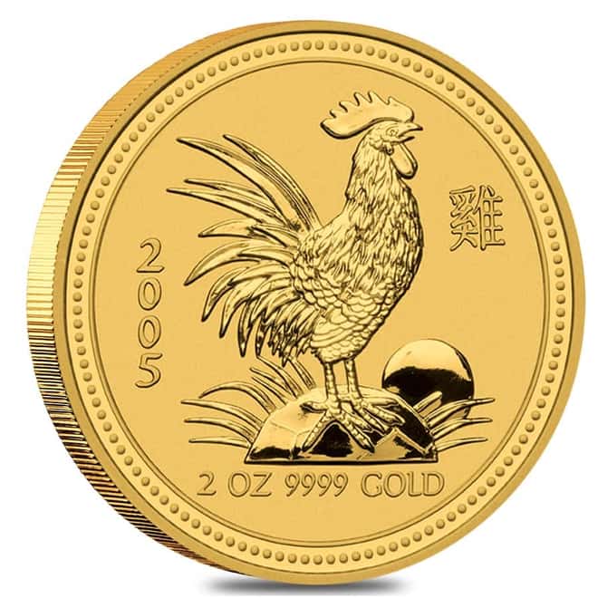 2005 2 oz Gold Lunar Year of The Rooster BU Australian Perth Mint (Series I)