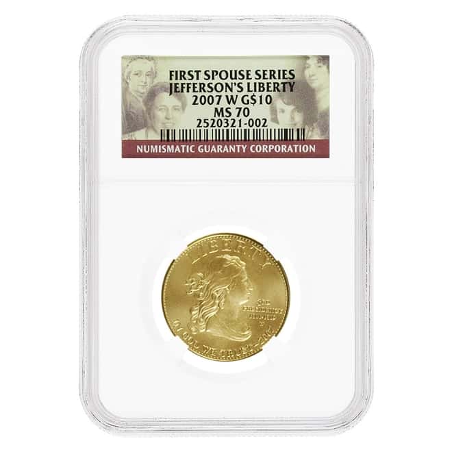 2007 W 1/2 oz $10 First Spouse - Jefferson's Liberty Gold NGC MS 70