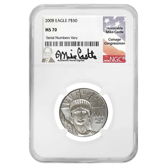2008 1/2 oz $50 Platinum American Eagle NGC MS 70 (Mike Castle Sign)
