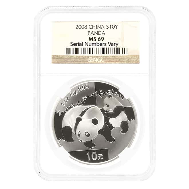 2008 1 oz Chinese Silver Panda 10 Yuan NGC MS 69