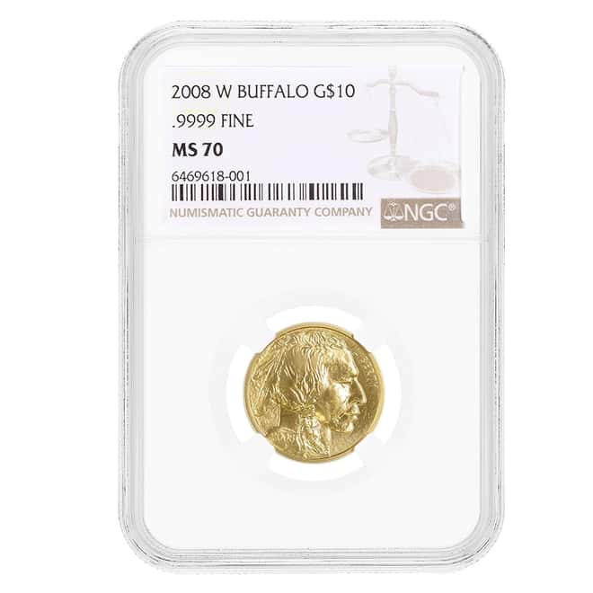 2008 W 1/4 oz $10 Burnished Gold American Buffalo NGC MS 70