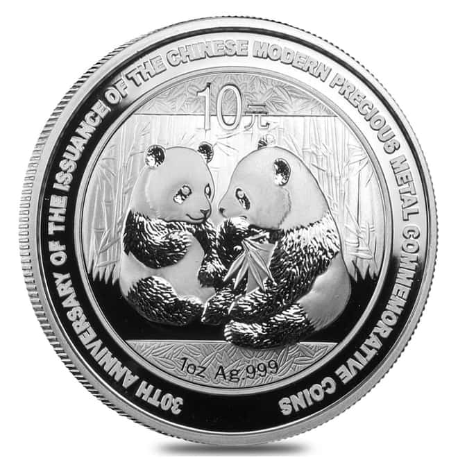 2009 1 oz Chinese Silver Panda 30th Ann. 10 Yuan .999 Fine BU
