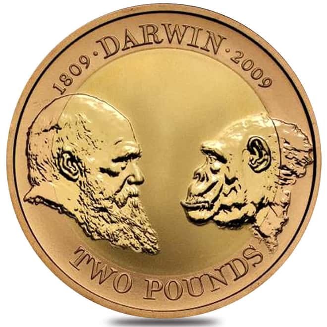2009 Great Britain 2 Pounds Charles Darwin Proof Gold Coin (w/Box & COA)