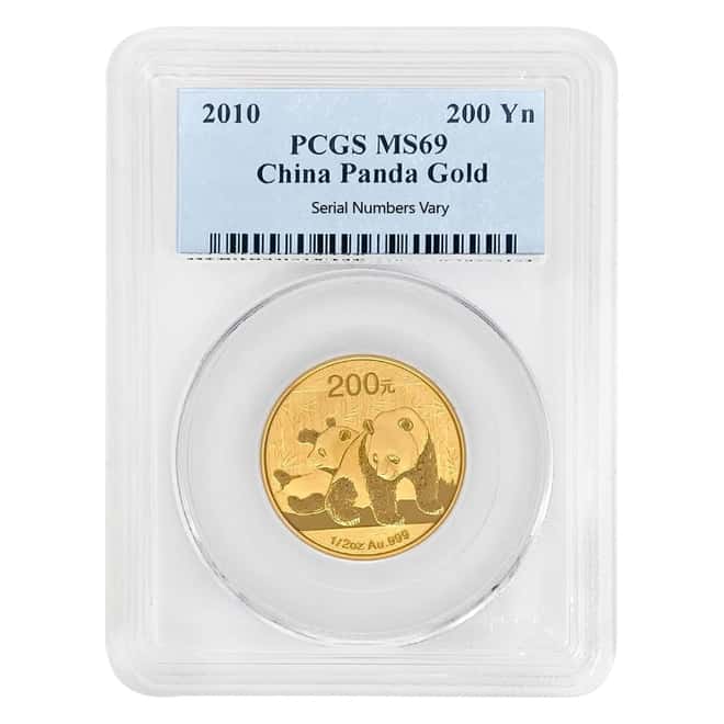 2010 1/2 oz Chinese Gold Panda 200 Yuan Coin PCGS MS 69