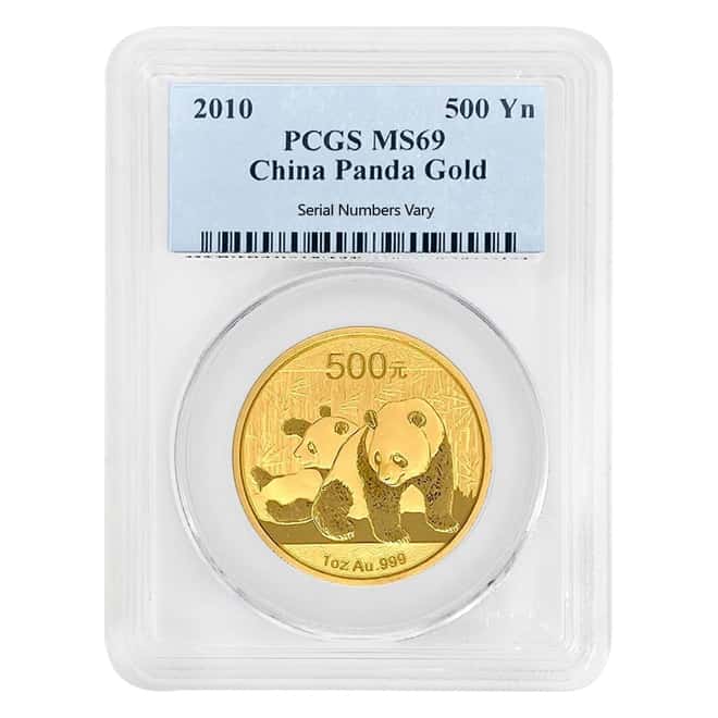 2010 1 oz Chinese Gold Panda 500 Yuan Coin PCGS MS 69