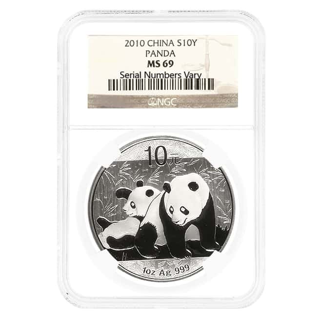 2010 1 oz Chinese Silver Panda 10 Yuan NGC MS 69
