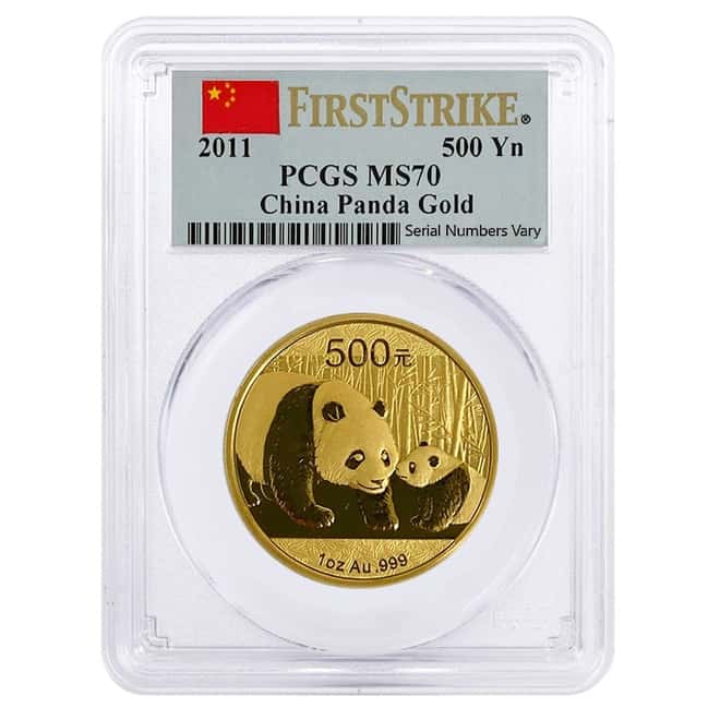 2011 1 oz Chinese Gold Panda 500 Yuan PCGS MS 70 First Strike