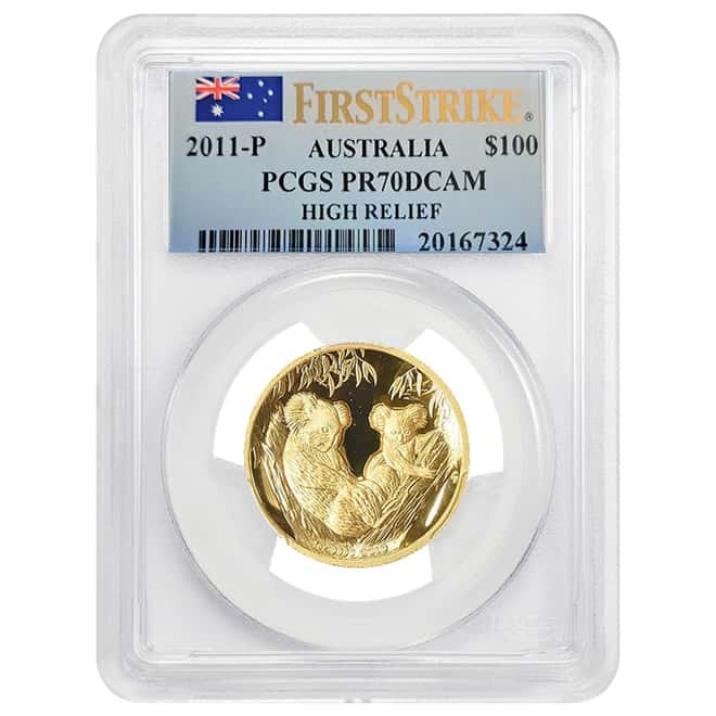 2011 1 oz Proof Gold Australian Koala High Relief PCGS PF 70