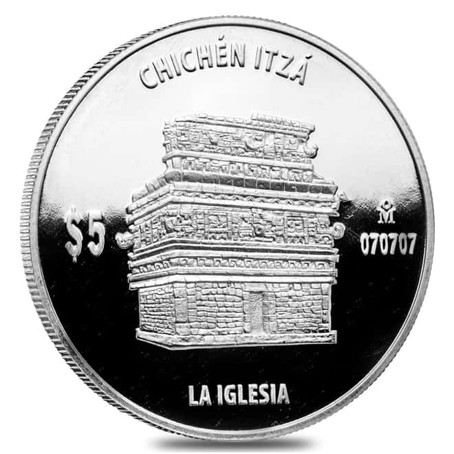 2011 Mexico 1 oz Proof Silver Chichen Itza - The Church 5 Pesos .999 Fine (In Cap)