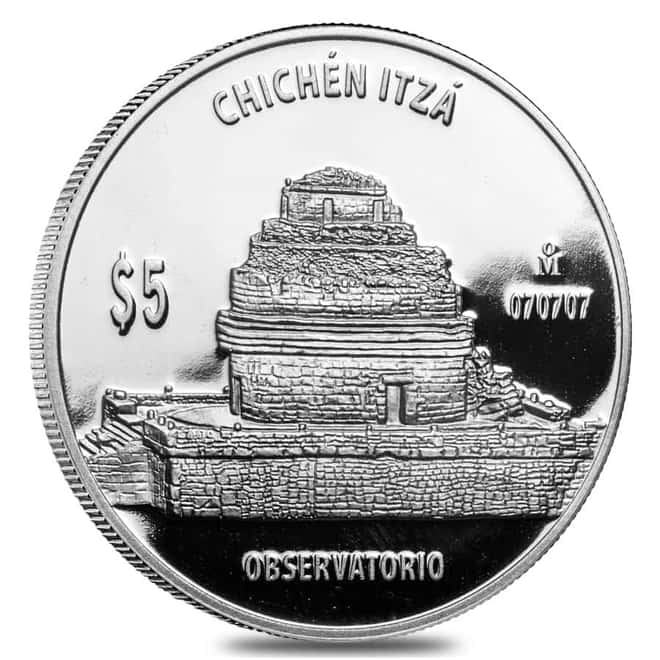 2011 Mexico 1 oz Proof Silver Chichen Itza - The Observatory 5 Pesos .999 Fine (In Cap)