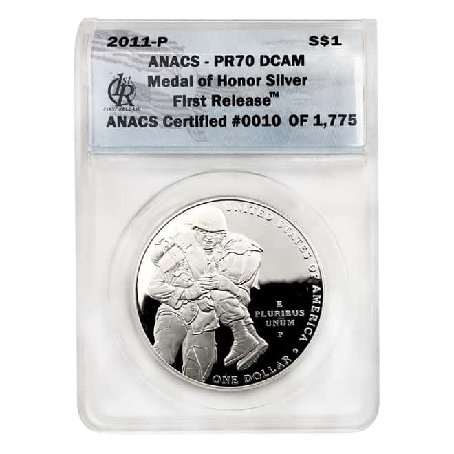 2011 P Proof Silver $1 Commem Medal of Honor ANACS PF 70 DCAM First Release
