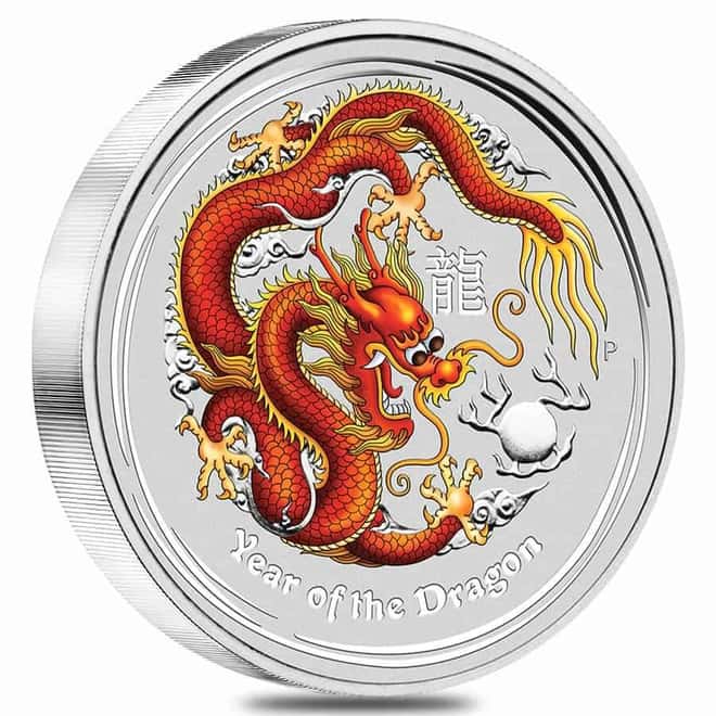2012 1 Kilo Colorized Silver Lunar Dragon BU Perth Mint (in Cap)