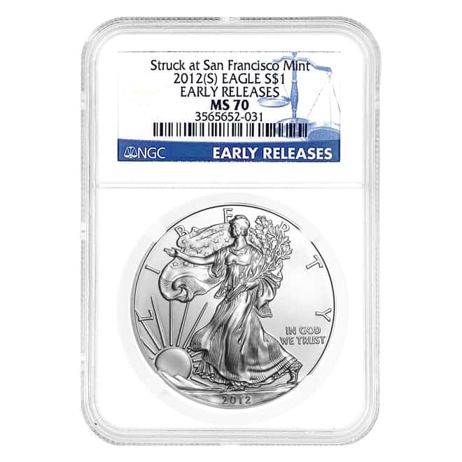 2012 (S) 1 oz Silver American Eagle NGC MS 70 ER