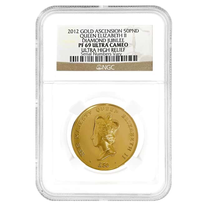 2012 Ascension Island 1 oz Gold Diamond Jubilee 50 Pound UHR Coin NGC PF 69 UCAM