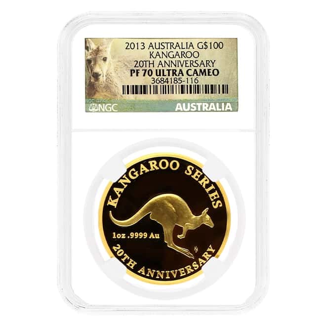 2013 1 oz Proof Gold Australian Kangaroo 20th Ann. NGC PF 70 UCAM