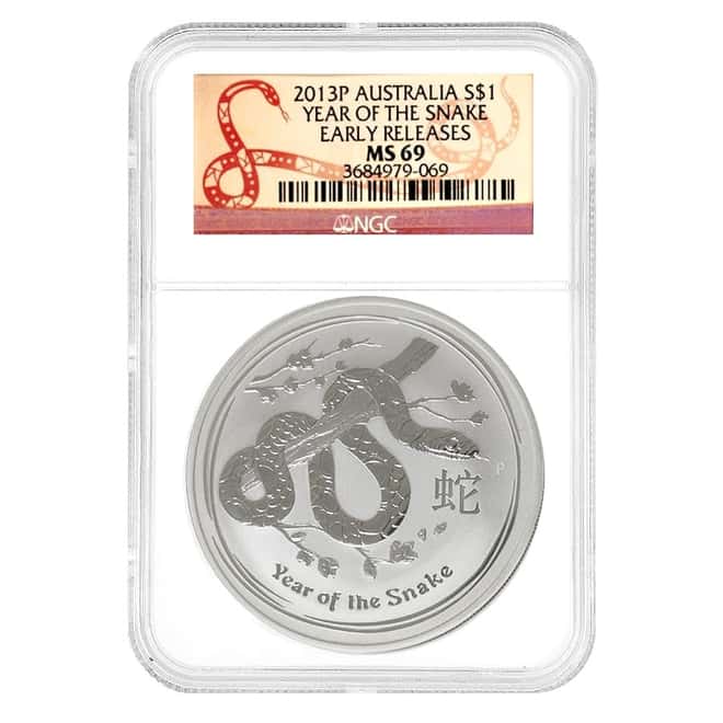 2013 1 oz Silver Lunar Year of The Snake Australian Perth Mint NGC MS 69 ER