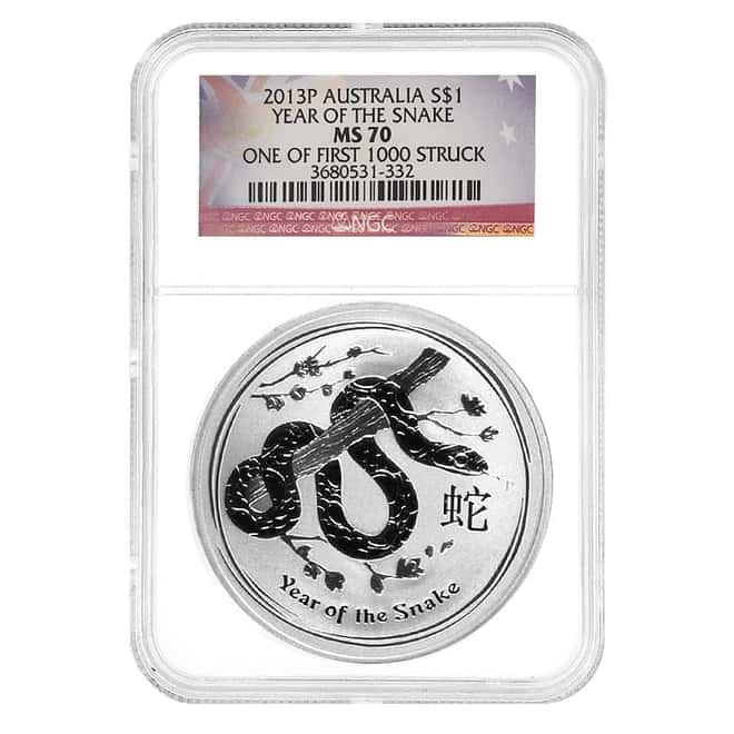 2013 1 oz Silver Lunar Year of The Snake Australian Perth Mint NGC MS 70
