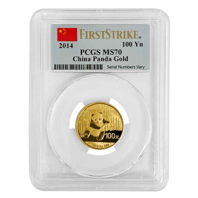 2014 1/4 oz Chinese Gold Panda 100 Yuan PCGS MS 70 First Strike