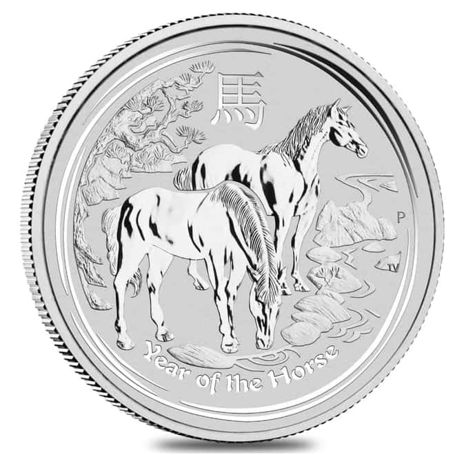 2014 5 oz Silver Lunar Year of The Horse BU Australian Perth Mint In Cap