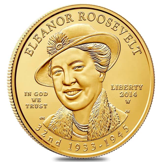 2014 W 1/2 oz $10 First Spouse Eleanor Roosevelt Gold Unc Coin (w/Box & COA)