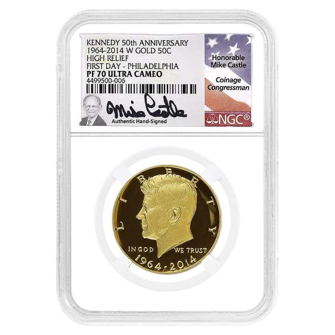 2014-W 3/4 oz Gold Kennedy Half Dollar High Relief NGC PF 70 FD (Castle)