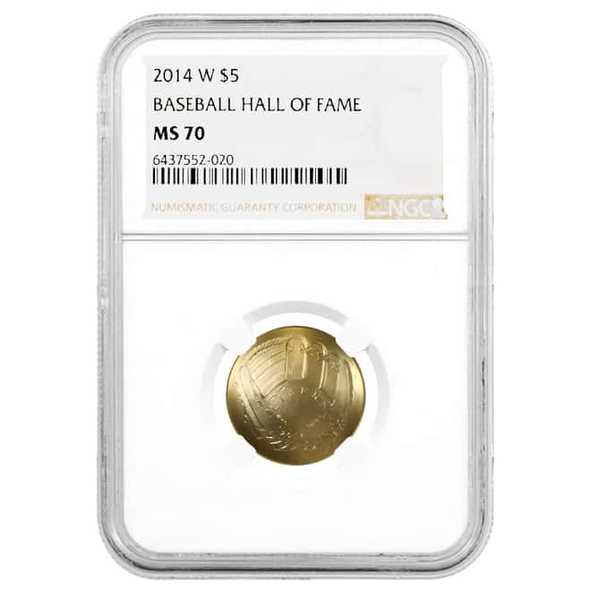 2014 W Gold $5 National Baseball Hall of Fame Coin NGC MS 70