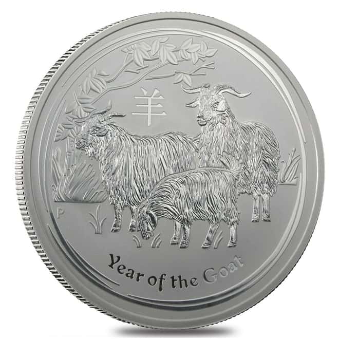 2015 10 oz Silver Lunar Year of The Goat BU Australian Perth Mint In Cap