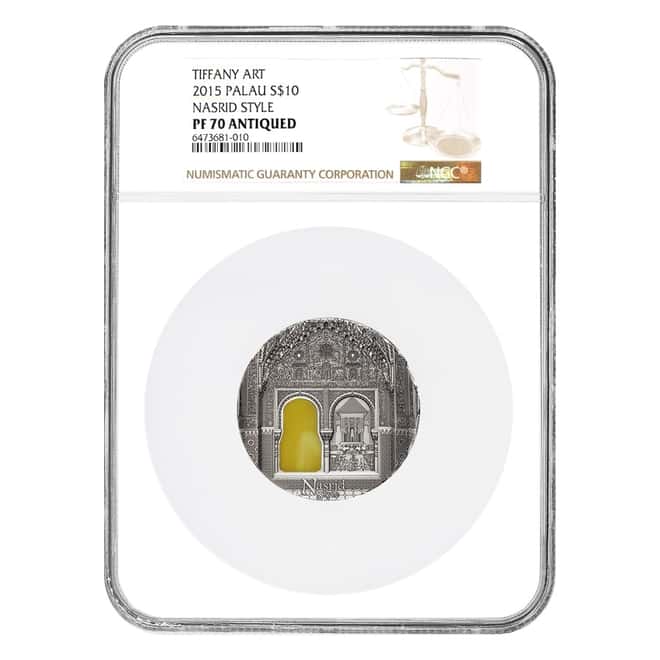 2015 Palau 2 oz Silver Tiffany Art Nasrid Style Coin NGC PF 70