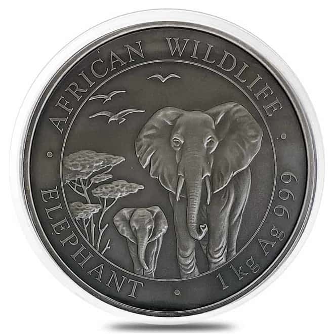 2015 Somalia 1 Kilo Silver Elephant - African Wildlife Antiqued Coin .999 Fine (In Cap)