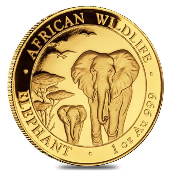 2015 Somalia 1 oz Gold African Elephant 1000 Shillings BU (In Cap)