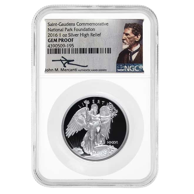 2016 1 oz Silver Saint-Gaudens High Relief Commem NGC Gem PF UCAM (Mercanti Sign)