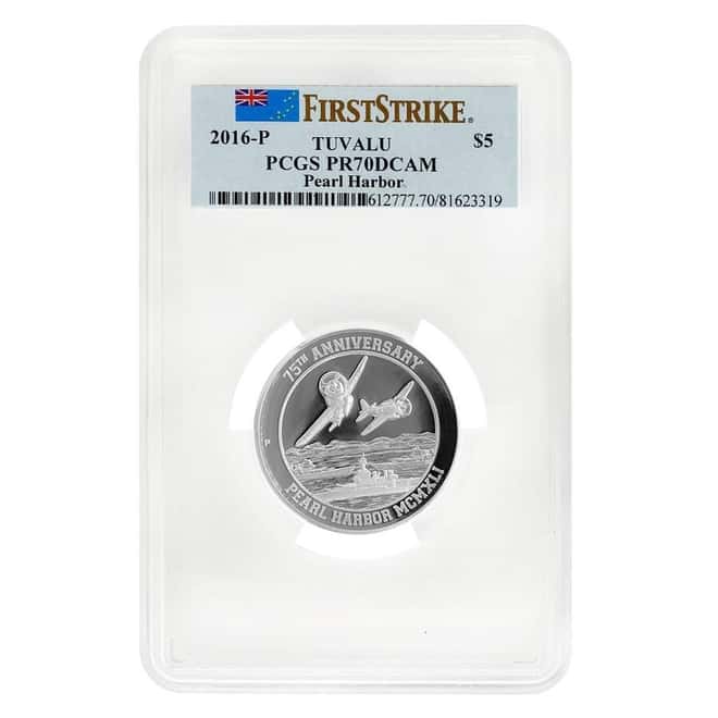 2016 P 5 oz Tuvalu Pearl Harbor High Relief Proof Silver Coin Perth Mint PCGS PF 70 FS