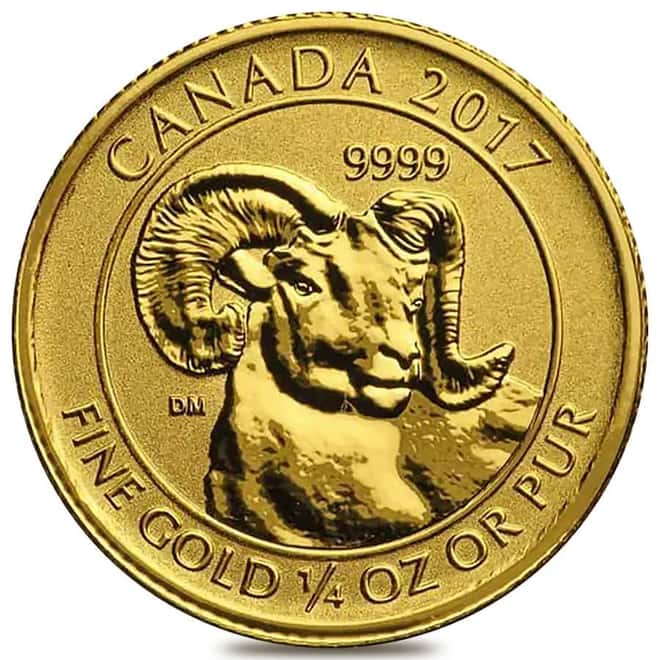 2017 Canada 1/4 oz Big Horn Sheep Reverse Proof Gold Coin