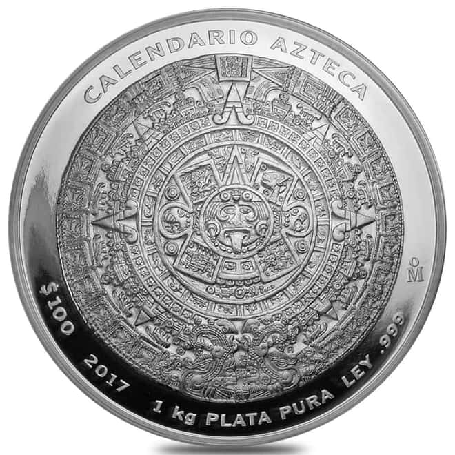 2017 Mexico 1 Kilo Silver Aztec Calendar Proof Like Coin .999 Fine (In Cap)