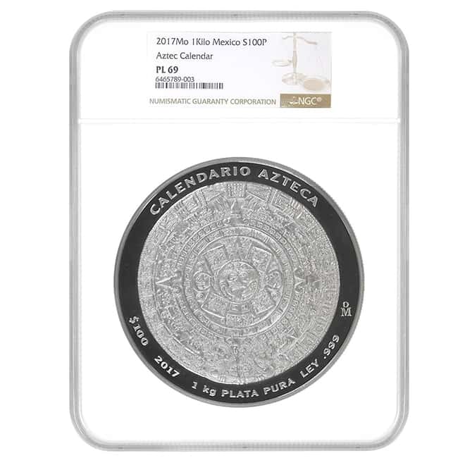 2017 Mexico 1 Kilo Silver Aztec Calendar Proof Like Coin NGC PL 69