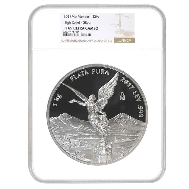 2017 Mexico 1 Kilo Silver Libertad Proof Like High Relief Coin NGC PF 69 UCAM