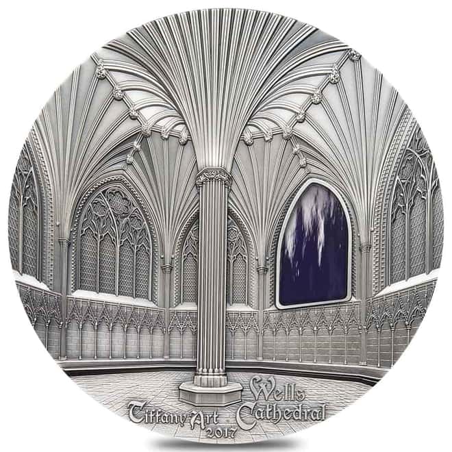 2017 Palau 1 Kilo Silver Tiffany Art Wells Cathedral Coin .999 Fine (w/Box)