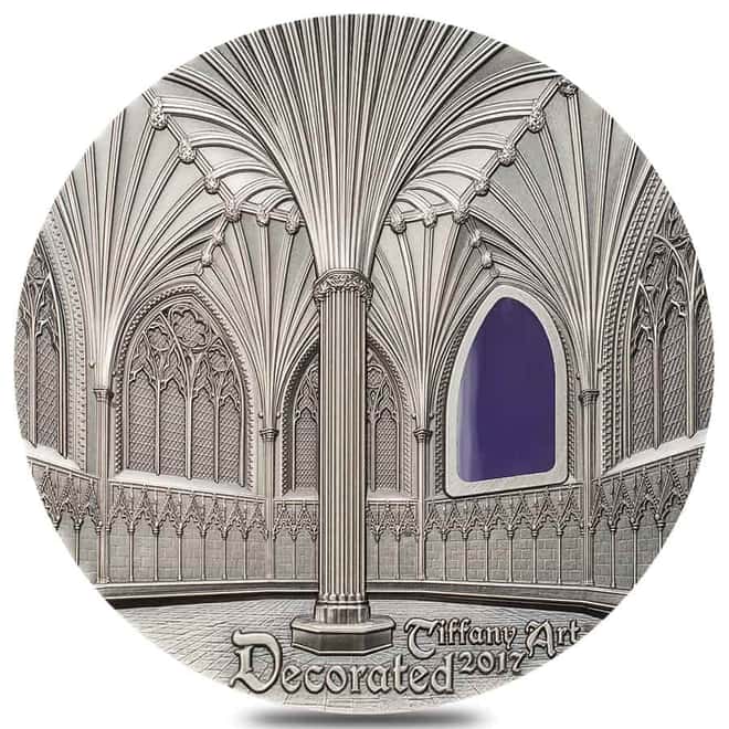 2017 Palau 2 oz Silver Tiffany Art Wells Cathedral Coin .999 Fine (In Cap)