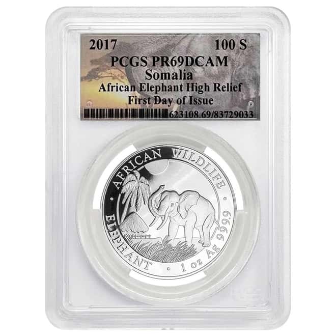 2017 Somalia 1 oz Silver African Elephant High Relief PCGS PF 69 FD