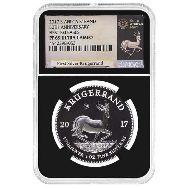 2017 South Africa 1 oz Silver Krugerrand 50th Ann. NGC PF 69 FR