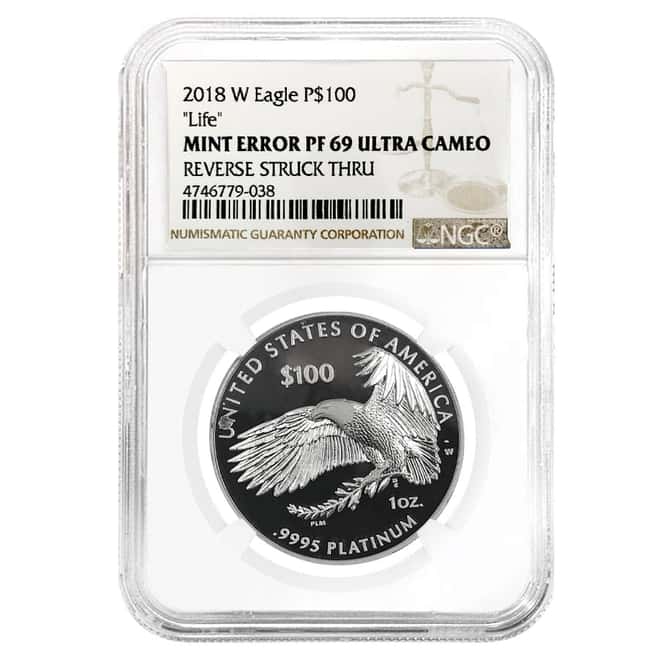 2018-W 1 oz Proof Platinum American Eagle - Life - NGC PF 69 UCAM Mint Error (Rev Struck Thru)