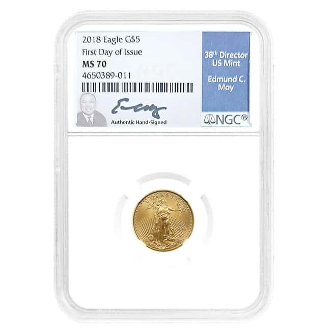 2018 1/10 oz $5 Gold American Eagle NGC MS 70 FDOI (Moy)