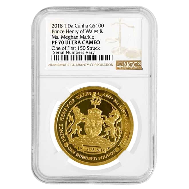 2018 1 oz Proof Gold Tristan Da Cunha Royal Wedding 100 Pound Coin NGC PF 70 UCAM