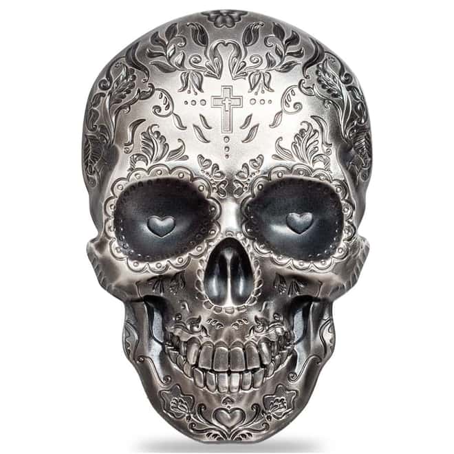 2018 Palau 1 oz Silver La Catrina Skull Coin Antiqued .999 Fine (w/Box & COA)