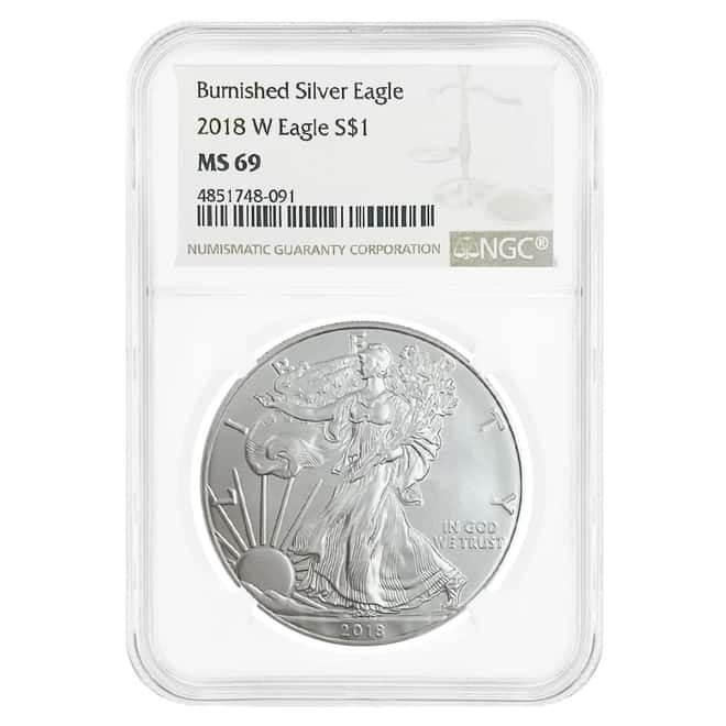 2018-W 1 oz Burnished Silver American Eagle $1 Coin NGC MS 69