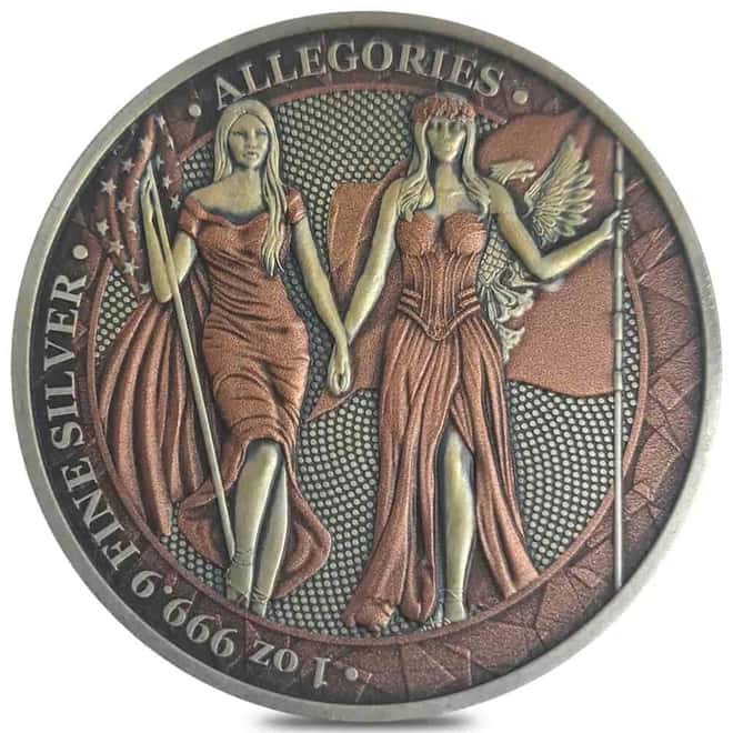 2019 1 oz Columbia & Germania The Allegories Copper Red Silver Coin