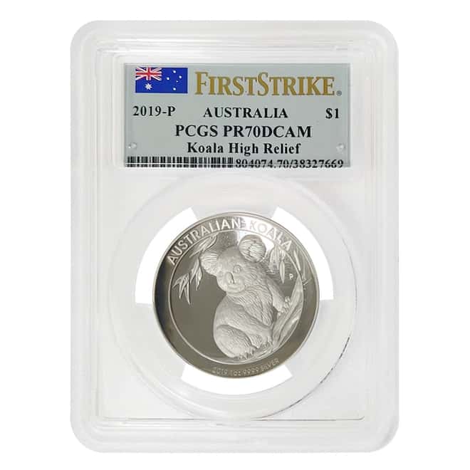 2019 1 oz Proof High Relief Silver Australian Koala Perth Mint PCGS PF 70 FS