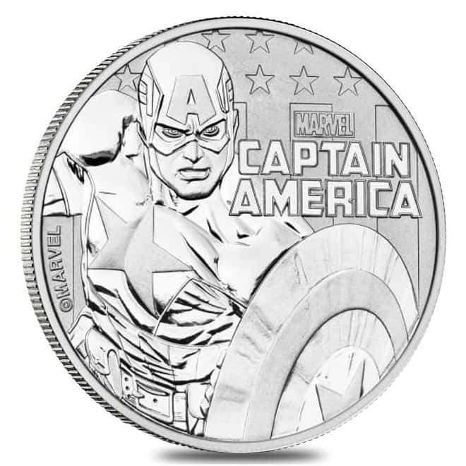 2019 1 oz Tuvalu Captain America Marvel Series Silver Coin .9999 Fine BU In Cap