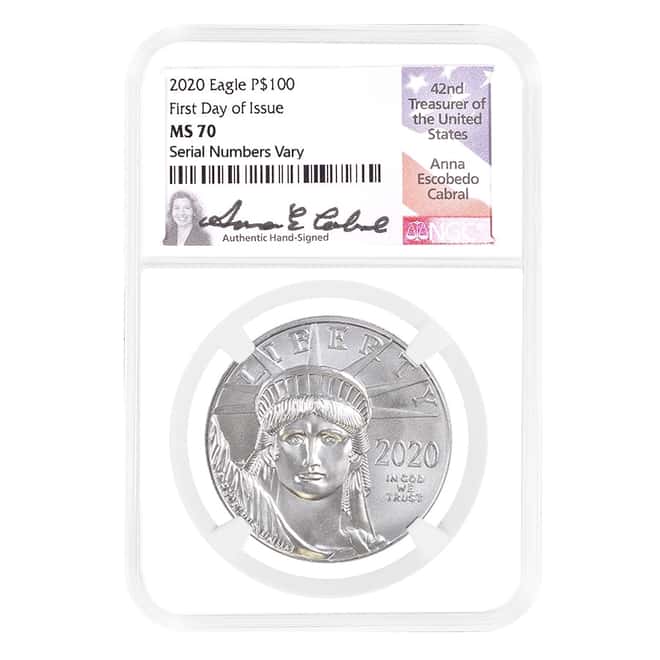 2020 1 oz Platinum American Eagle NGC MS 70 FDOI (Anna Cabral)