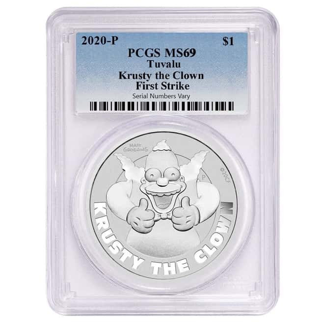 2020 1 oz Tuvalu Krusty The Clown Silver Coin PCGS MS 69 First Strike
